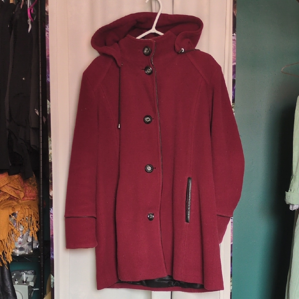 Women's Burgundy Hooded Coat
